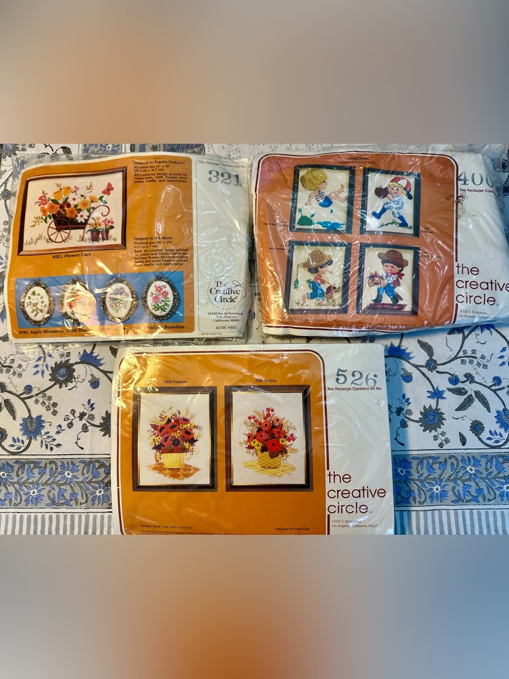 VTG The Creative Circle Crewel Embroidery Kit Lot of 3 Sealed NOS 70s 80s Wool